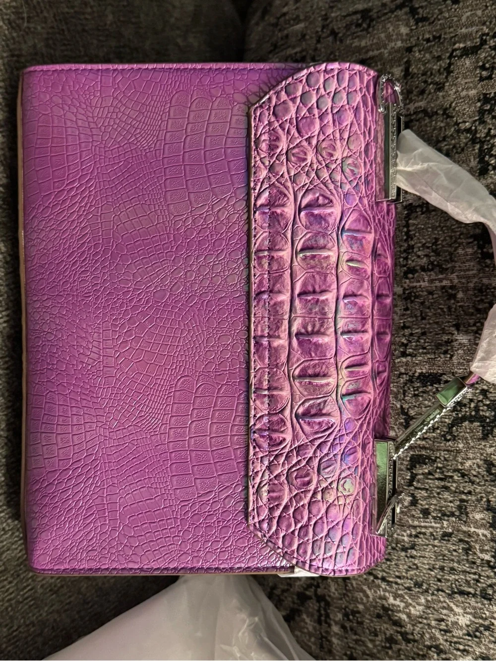 Purple Croc-Embossed Leather Handbag - Women Bags